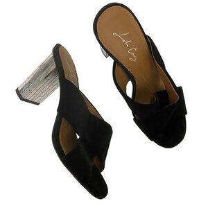 Lola Cruz Black Criss Cross Slip On Heeled Sandals Mirrored Heels Mosaic Size 39
